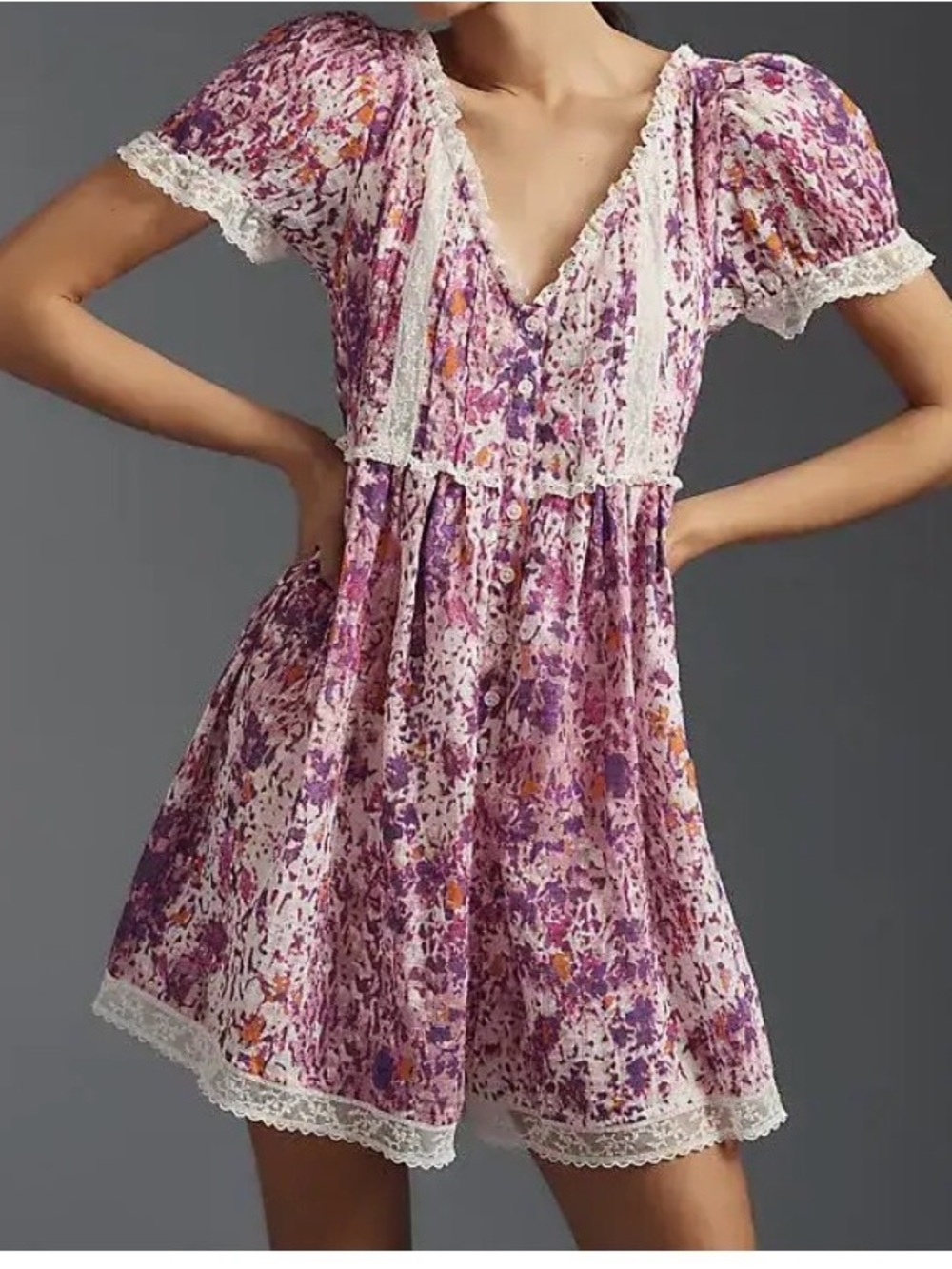 ANTHROPOLOGIE
Lace-Trim Babydoll Romper Size S